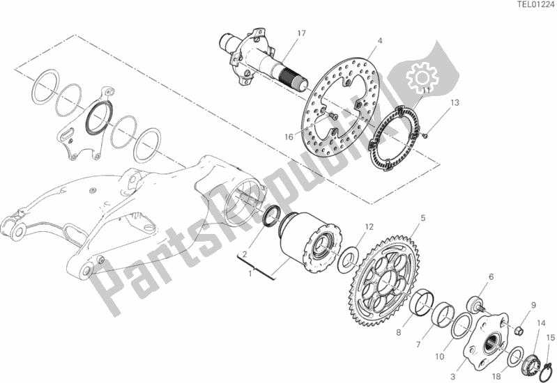 All parts for the Rear Wheel Spindle of the Ducati Hypermotard 950 SP 2020